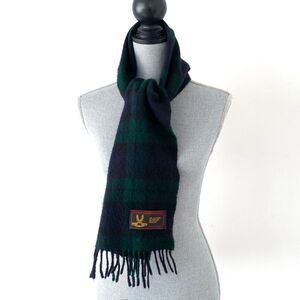 Peter MacArthur & Co. Plaid Tartan Cashmere Wool Scarf Black & Green Preppy Chic